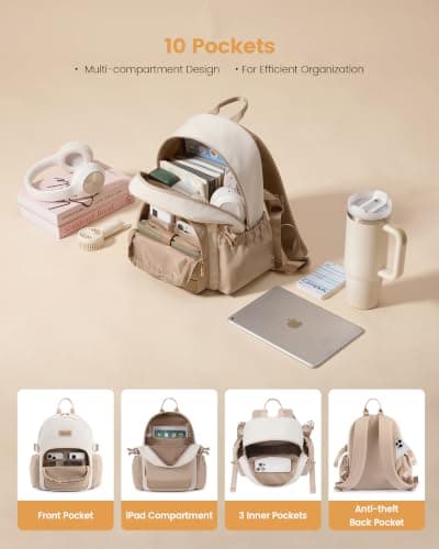 LOVEVOOK Backpack Womens Small Fashion Rucksack with Pouch Pocket for Large Capacity Cup, 11 Inch Waterproof Mini Casual Back Packs Bag for Work School Travel College Kids Girls Ladies — view 3