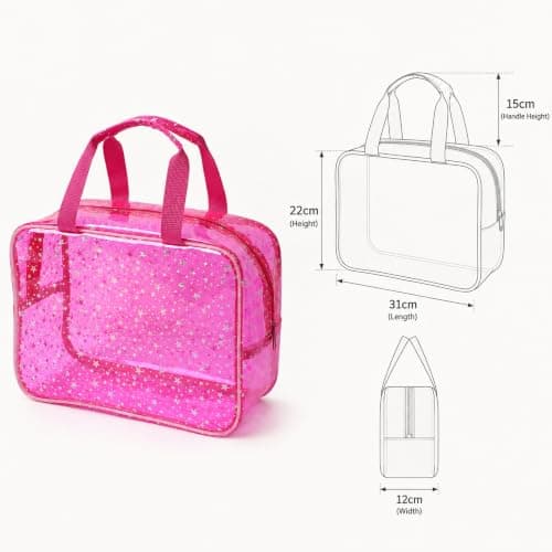Clear Star Print PVC Cosmetic Bag, Waterproof Travel Makeup Pouch, Portable Wash Bag Women, Purple Transparent Clear Toiletry Bag with Handles — view 2