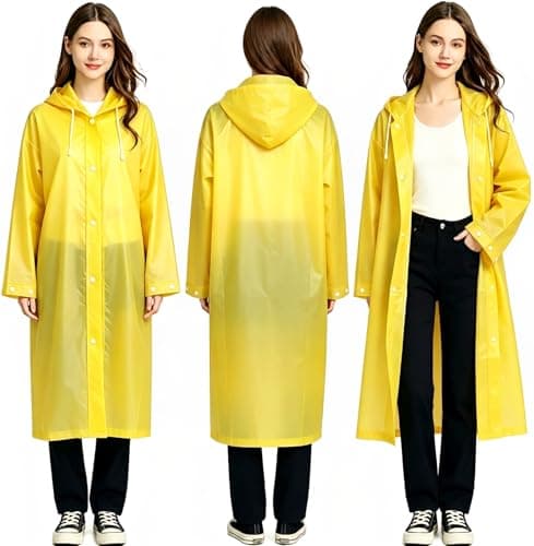 Rain Poncho for Adults, 2 Pieces Reusable Waterproof with Hoods and Sleeves — view 6