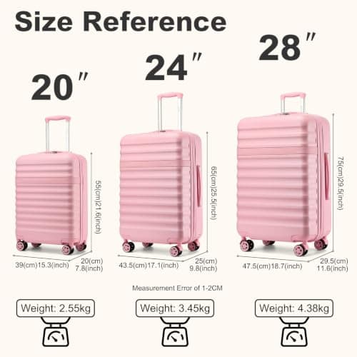 Kono 55x40x20cm Cabin Suitcase 20 Inch Carry On Luggage (Pink) — view 3