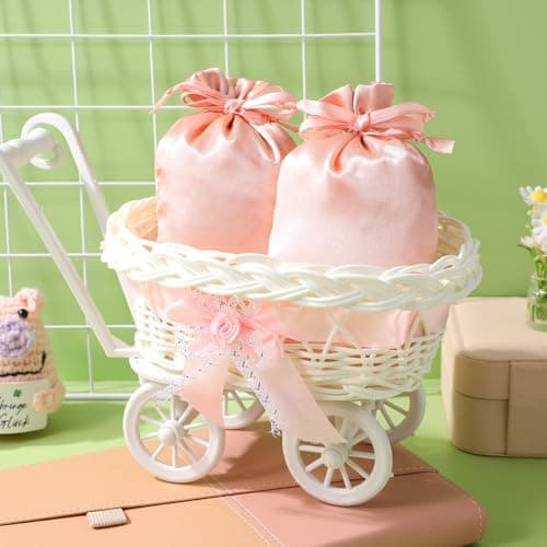 10 Pack Pink Satin Wig Storage Bags with Drawstring for Travel Halloween — view 6