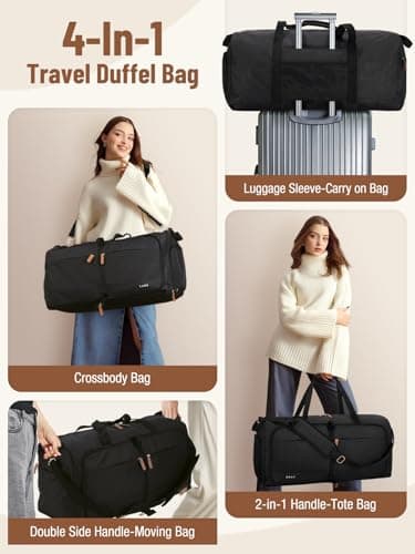 Lekesky Large Foldable Travel Duffe Bag - 60L Waterproof Holdall Luggage Bag with Shoes Compartment, Weekend Overnight Sports Bag for Women and Men(Black, 63 * 30 * 28cm) — view 5