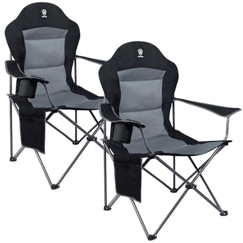 EVER ADVANCED Camping Chairs for Adults Heavy Duty Up to 160kg Black 2pcs