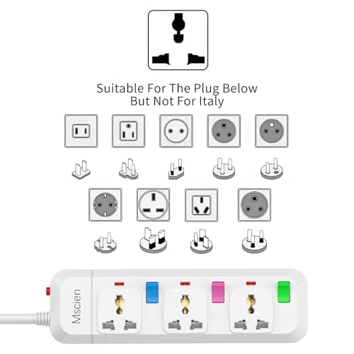 Mscien 3 Way Extension Lead, Travel 1.8M Extension Lead with 3 Individual Switches, UK to EU Mountable Overload Protection Power Strips — view 2
