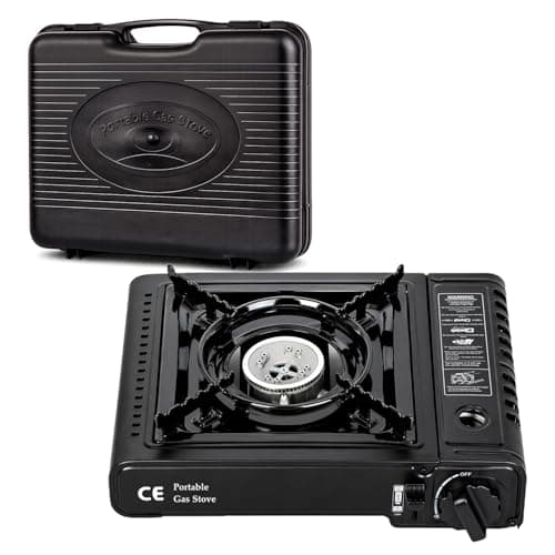 Greenfields Portable Camping Stove Gas Cooker with Piezo Ignition, Compact Butane Burner with Carry Case, Adjustable Flame Outdoor Cooking Stove Camping Picnic Travel (Camping Stove + 4 Butane Gas) — view 2