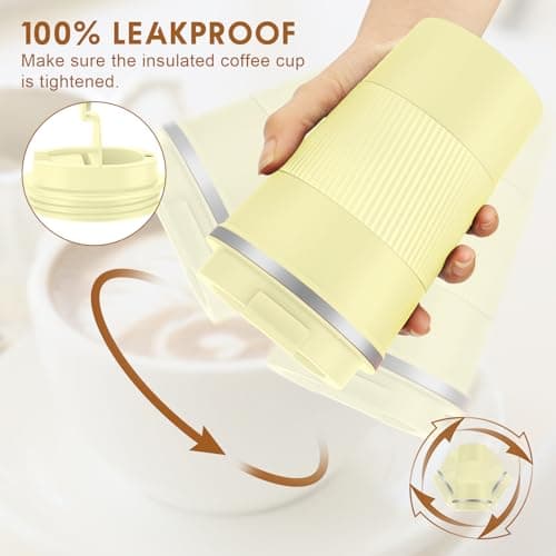 KETIEE Coffee Mug to Go, 380 ml Thermal Mug, Coffee-to-Go, Double-Walled Travel Mug, Vacuum Insulated Mug with Leak-Proof Lid for Coffee and Tea, Milk Yellow — view 3