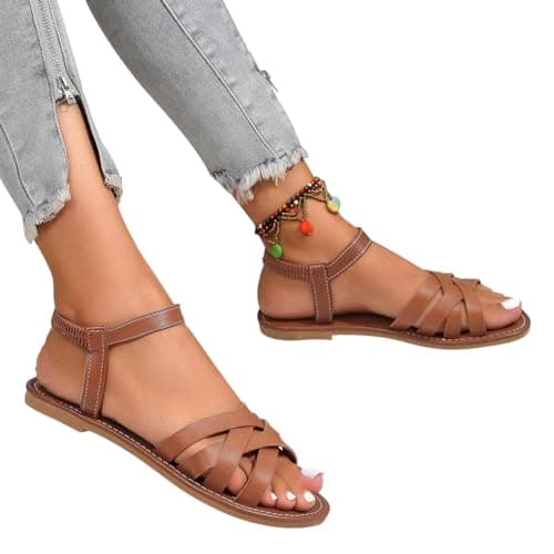 Ladies Sandals Womens Flat Sandals Cross Strappy Open Toe Sandal Elastic Strap Hiking Sandal Casual Travel Breathable Flip Flop Womens Wide Fit Slippers Ladies Summer Beach Shoes — view 2