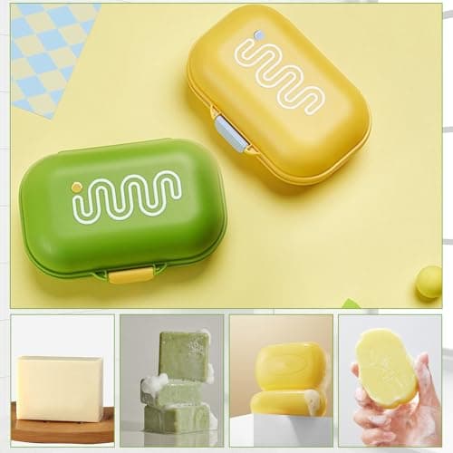 2Pcs Travel Soap Case, Soap Dish with Drainage Portable Soaps Holder Leakproof Moisture-Proof Soaps Box with Secure Lid for Travel Camping Outdoor Use Traveling Outdoor Gym Bathroom (Yellow & Green) — view 6