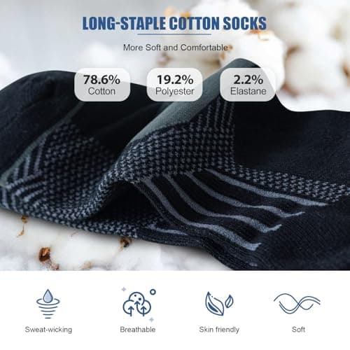 Niofind Mens Trainer Socks, Cotton Ankle Socks for Men Women, Breathable Sports Socks for Running, Walking, Gym, Multipack (6 Pairs), 9-11, Black — view 3