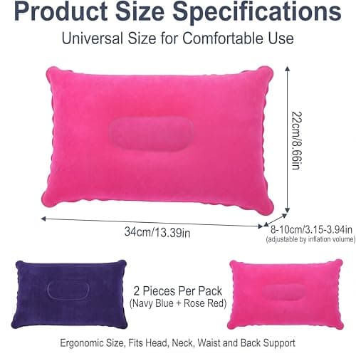PMTFUMY 2 Pack Inflatable Travel Pillows, Soft Flocking Fabric Air Pillow, Portable Inflatable Cushion for Camping Airplane Car Beach Office Nap Lumbar Support — view 2