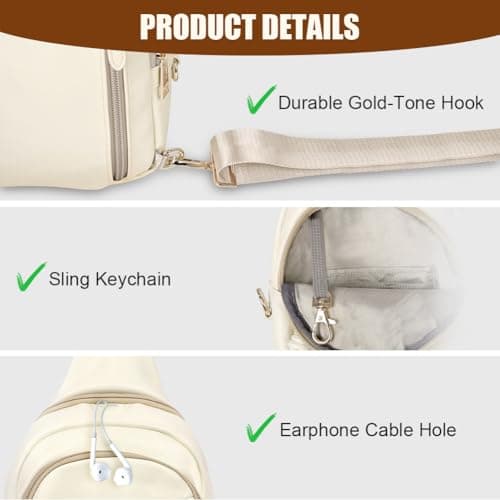 HOTUT Crossbody Bag for Women,Anti Theft Small Phone Shoulder Bag,Sling Belt Bag,with Anti-Theft Zipper Clips,Adjustable Strap,with Multiple Pockets,for Ladies Travel Shopping(Off-white) — view 6