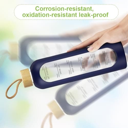 AOOWU Glass Water Bottle with Time Marker, 1000ml Leak-proof Sports Glass Water Bottle with Bamboo Lid, Sports Drinking Bottle, Reusable Silicone Case Glass Drinking Bottle, Motivational Water Bottle — view 4