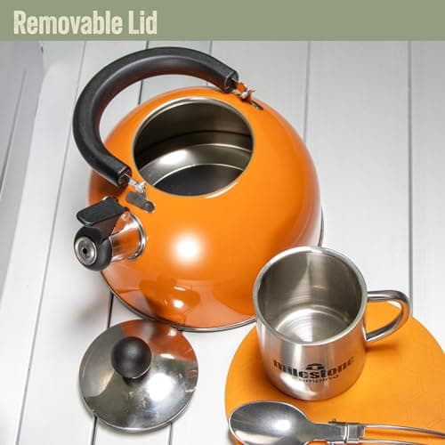 Milestone Camping 24860 2L Whistling Camping Kettle/Durable and Lightweight/Pouring Spout and Heat-Resistant Handle/Metallic Orange/Ideal for Camping, Fishing, Workshops and Garages — view 6
