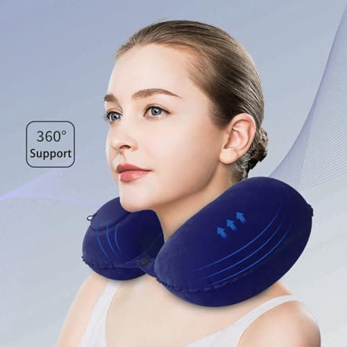 MXGHIR 2 PCS Inflatable Neck Pillow for Travel, Compact Neck Support Pillows, Lightweight Inflatable Pillow for Adults Kids Airplane Travel Home and Office (Gray, Navy Blue) — view 6