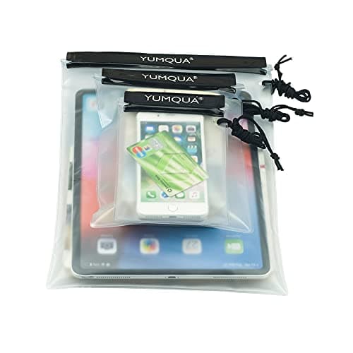YUMQUA Waterproof Bag, Waterproof Pouch Dry Bag for Document Map Camera Tablet Phone Holder, Set of 3, Black — view 6