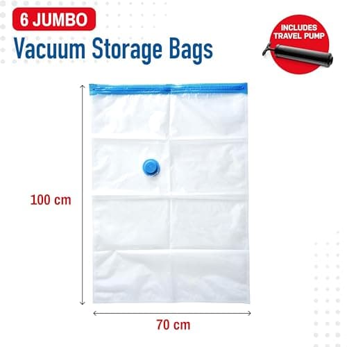 Spacesaver Jumbo Vacuum Storage Bags for Clothes - 100 x 80 cm Vacuum Bags and Space Saver for Comforters and Blankets - Compression Seal for Closet Organization with Hand Pump for Travel - Pack of 6 — view 4