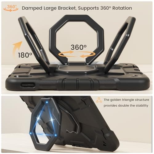 KVTVOU Case for iPad (A16) 11th Generation 2025 / iPad 10th Generation 2022 10.9 Inch, Military Grade TPU Drop Protection Cover, 360° Rotating Stand/Pencil Storage/Shoulder Strap, Black — view 2