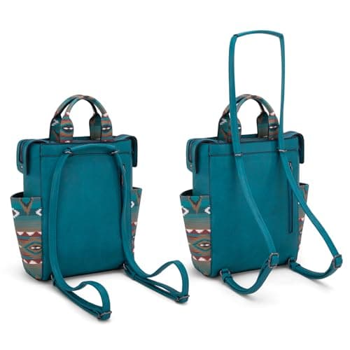 Montana West Wrangler Aztec Backpack Purse for Women Back Zip Anti Theft Convertible Backpack with Adjustable Strap, Turquoise, S, Daypack Backpacks — view 5