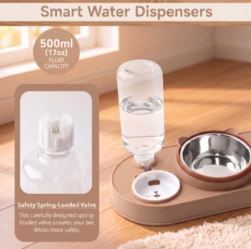 3-in-1 Cat Food and Water Bowl Set, Stainless Steel, Stand Tilted — view 5