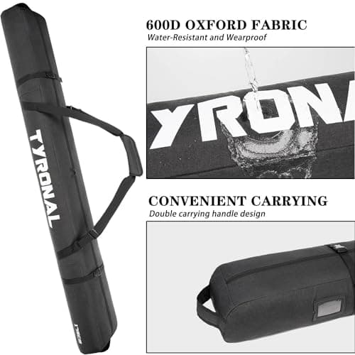 TYRONAL Ski Bag for Air Travel,Single Ski Carry Bag with Fully Padded Protection,Water-Resistant and Durable Fits Up from 175cm to 190cm Skis. (BLK, 175CM) — view 4