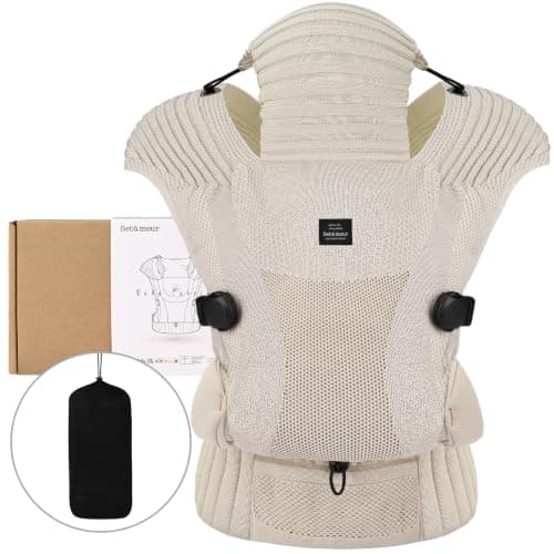 Bebamour Knit Baby Carrier,Cozy and Lightweight Carrier for 4-24 Months,Ergonomic Baby Carrier with Head Hood, Khaki — view 5