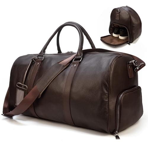 Yevabo Genuine Leather Duffel Bag for Men & Women, Cabin Friendly Carry-On Weekender Bag for Gym Travel Overnight Trips, Brown