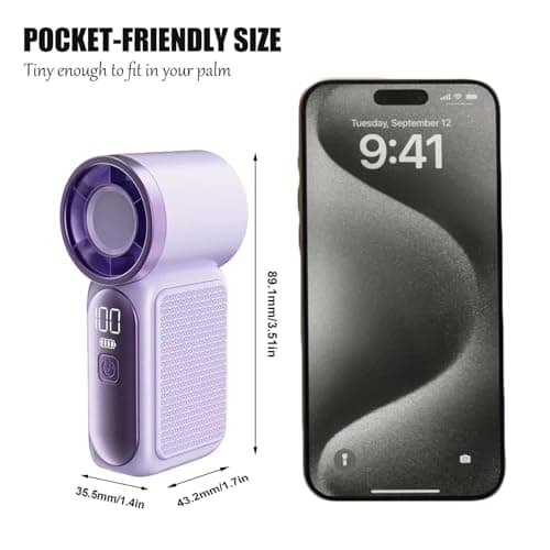 Mini Handheld Fan Rechargeable, Portable Pocket Small Hand Fan, Mini Turbo Hand Held Fans, Rechargeable Personal Fan with 6 Speed Lightweight, Face Fan for Travel, Home, Makeup, Gifts for Women Men — view 6