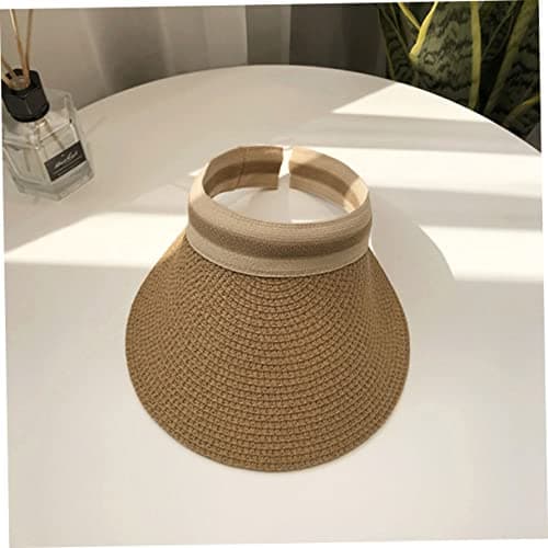 Veemoon Portable Straw Sun Hat with Wide Brim for Women, Simple Style Casual Outdoor Sun Protection Cap, for Beach and Honeymoon Light Brown — view 4