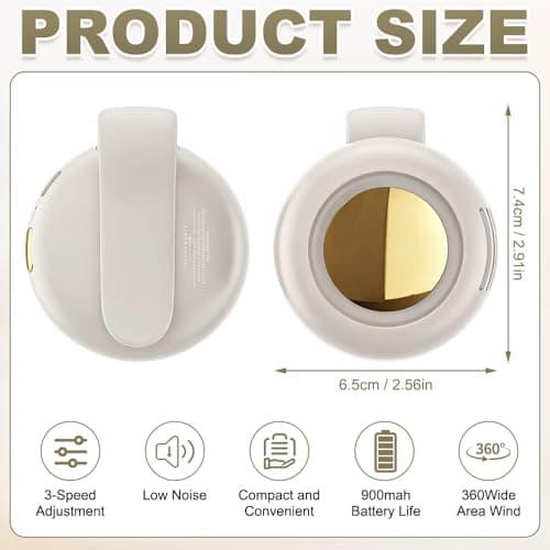 Portable Small Clip On Fan, Wearable Mini Waist Clip Fan for Clothes Body | Rechargeable Silent Bladeless Fan, with 3 Speeds, Hands-Free Cooling Neck Wearable Fans, for Outdoor Travel Office Household — view 2