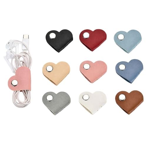 Whispern Cloud 10 Pack Heart Shape PU Leather Cable Organisers