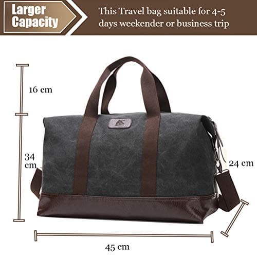 Canvas Mens Holdall,Travel Duffel Bag Overnight Weekend Bag Travel Totes Bags(Black) — view 3