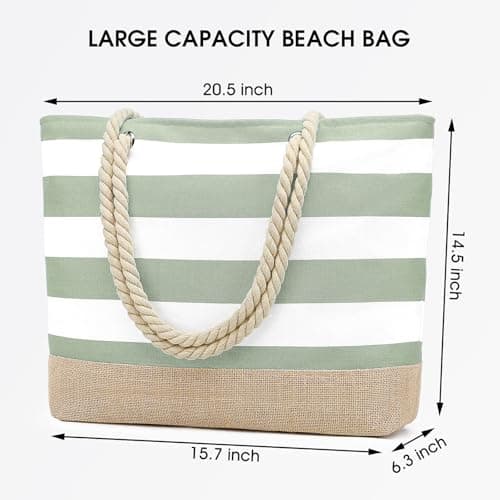 oscaurt Large Beach Bag for Women Waterproof Beach Tote Bag with Zip Holiday Essentials for Women Travel Canvas Shoulder Summer Essentials Pool Shopping — view 4