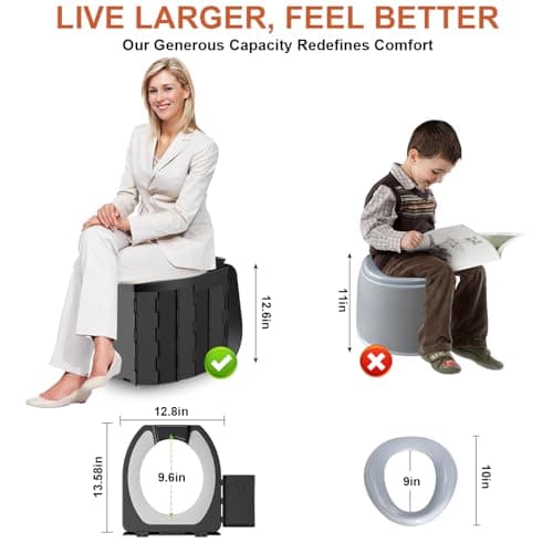 Synvion Portable Camping Toilet for Adults, Foldable Travel Toilet with PU Cushion Seat, 5L Capacity, Waste Bags & Carry Bag, Compact & Easy to Clean for Outdoor, Road Trips & Emergency Outdoor Use — view 2