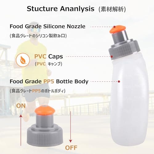 Azarxis BPA Free Water Bottles Flask Leakproof for Running Hydration Belt Fanny Packs 170 250 280 mL for Triathlon Marathon Hiking Cycling Climbing Runner Trial Race (170ml / 6oz - 2 Pack) — view 3