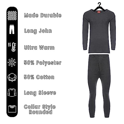 Heatwave® Men's Extreme Thermal Underwear Set, Long Sleeve Top & Long Johns, Winter Outdoor Ski Wear Thermals, XX Large Charcoal — view 2