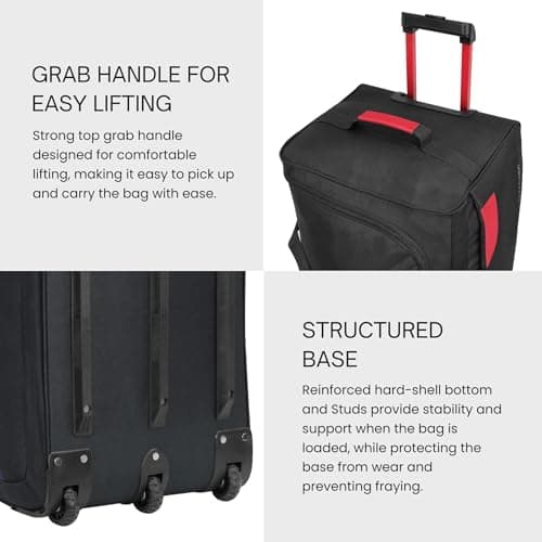 Rocklands® Lightweight Luggage Rolling Holdall Suitcase Wheeled Duffle Bag Cargo Sport Travel Bag RL501 (Red/Black, Large - 32" (H84 x L42 x W40 cm)) — view 6