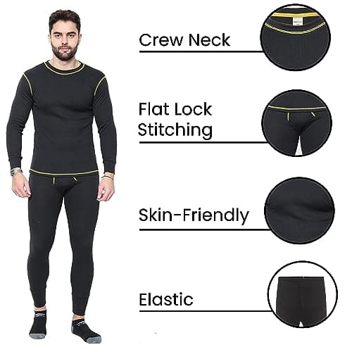 Heatwave Pro Work Mens Thermal Set Baselayer Long Sleeve Top & Long Johns Pants Sets Warm Underwear Trousers S M L XL XXL Winter Thermals, Medium Black — view 3