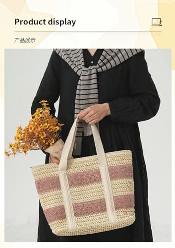 HZHYMBD Straw Bag Women's Neutral Straw And Case Bag,straw Beach Bag-grey-39cm*32cm*15cm — view 6