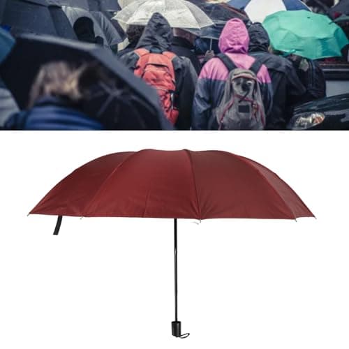 Kukyller Windproof Travel Umbrella, Travel 10 Ribs Portable Manual Windproof Rainproof Sunscreen Folding Umbrella for Outdoor Camping (Burgundy) — view 4