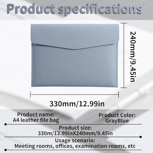 YSDINK PU Leather A4 Document File Folder, Portable and Waterproof File Organizer with Magnetic Snap Closure, Envelope Storage Bag for Office, Home, School, Travel and Business Use (Gray Blue) — view 2