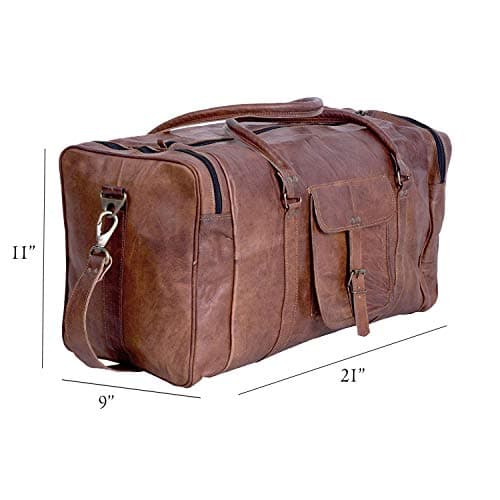 Leather Duffle Bags Large 21 Inch Square Duffel Travel Gym Sports Overnight Weekender Leather Bag for Men and Women by KPL — view 6