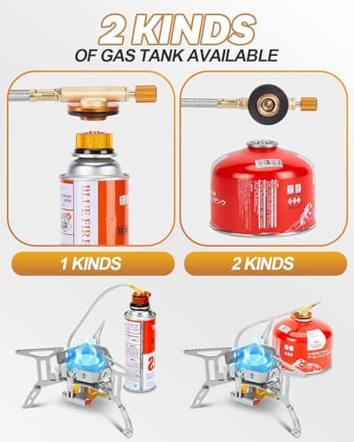 Portable Camping Gas Stove Burner, Windproof 3500W Camping Stove with Piezo Ignition, Complete with Adapters and Converters for BBQs, Cooking, Fishing, Hiking, and Picnics — view 6