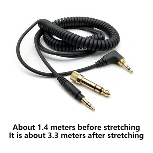 Headphone Replacement Cable Gold Plated 3.5mm 6.35mm Plugs for EAH-DJ1200 Studio and Live Black Spring Coiled Cable — view 3