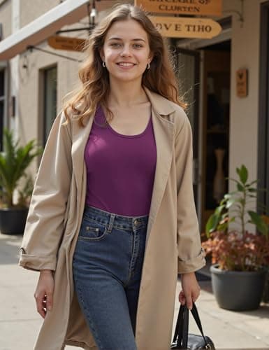 Aottori Thermal Vest Women Round Neck Base Layers Ladies Sleeveless Ribbed Knit Camisole Undershirt Solid Soft Warm Cami Shirts Purple XL — view 3