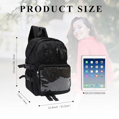 MOVOYEE Backpack for Travel Backpack Hiking Work Casual Daypack Backpacks BookBags Women Men,Clear Backpack,Cute Ita Bag, 01-black With 2 Clear Windows, L, Fashion,modern,classic,casual,sports — view 6