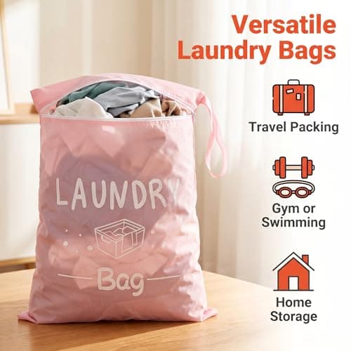 Laundry Bags & Laundry Bag, 2 Pack Travel Laundry Bag 38x49cm Reusable with Handle, Portable Laundry Bags for Travelling, Gym, Camping, Water-Resistant & Durable - Green & Pink — view 4