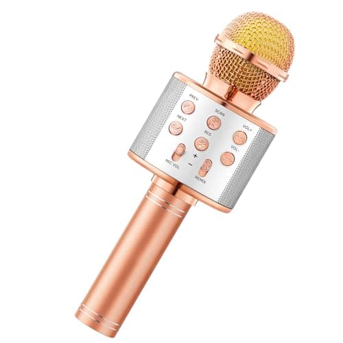 Warmiehomy Kids Karaoke Machine, Portable Microphone Birthday Gifts for 4 5 6 Year Old Girl, Bluetooth Karaokes Toys Home KTV Singing for Age 3-12 Children Presents, Rose Gold