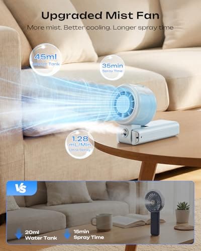 Otlonpe Handheld Misting Fan Portable, 10000mAh Rechargeable Battery, 48H Max, Powerful Turbo, 5 Speed, LED Display, Small Personal Hand Held Mist Fan Water Spray Cooling Mist for Travel Beach Cruise — view 5