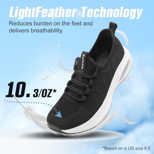 Rollstep Wide Toe Box Shoes Women Extra Wide Width Sneakers Air Cushion Road Running Shoes Ultra Light Tennis Gym Workout Training Shoes Breathable Walking Shoes with Arch Support, Black, 7.5 Wide — view 6