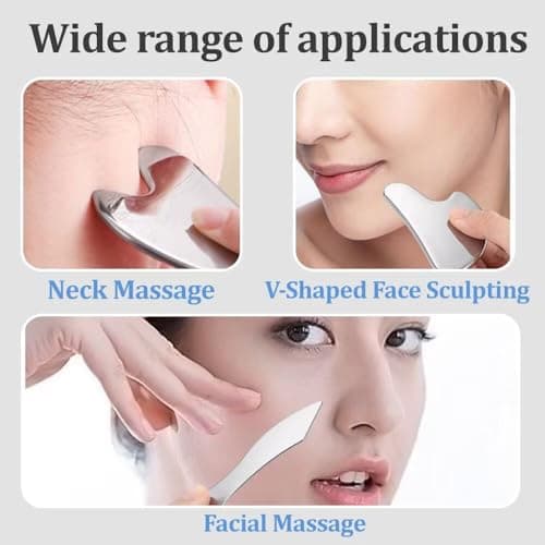 Gua Sha Set, 2-Pack Stainless Steel Guasha Tool with Velvet Storage Bag, Metal Gua Sha for Lymphatic Drainage, Jawline Sculpting & Full-Body Massage, Face Sculpting Tool for Skincare (Silver) — view 3